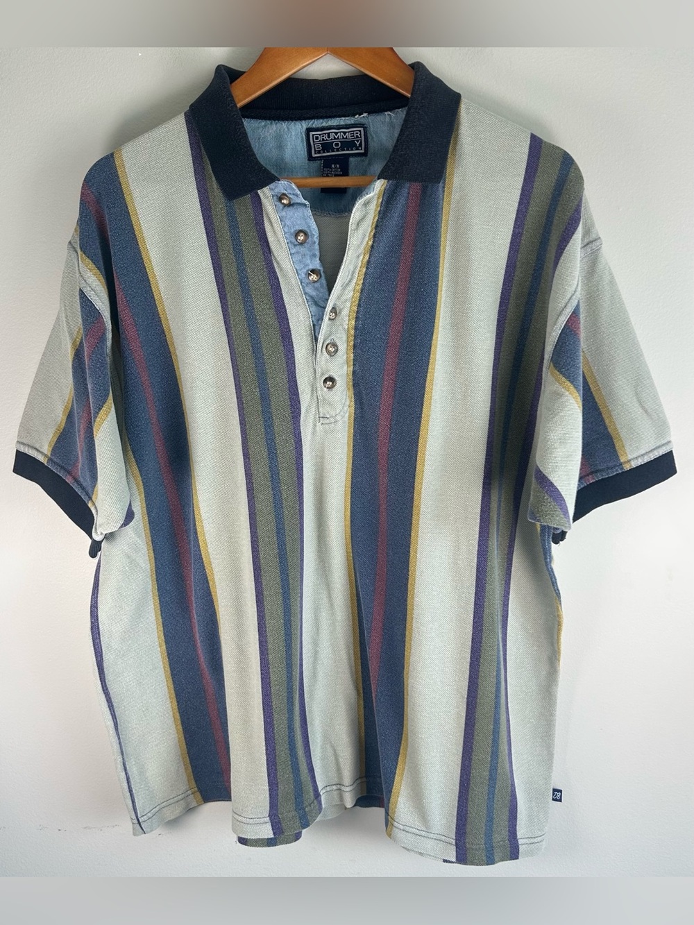 Vintage Drummer Boy Collection Men’s Polo Shirt Sz M Vertical Stripes Multicolor